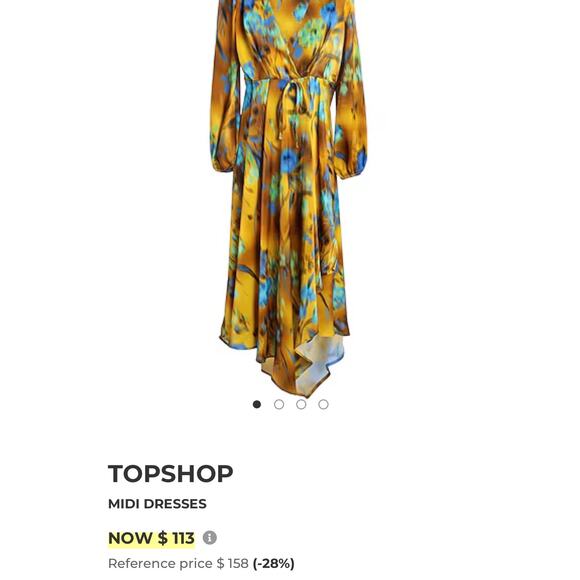 TOPSHOP Blurred Floral Waterfall Hem Wrap Midi Occasion Dress in Green and Blue - Picture 8 of 14